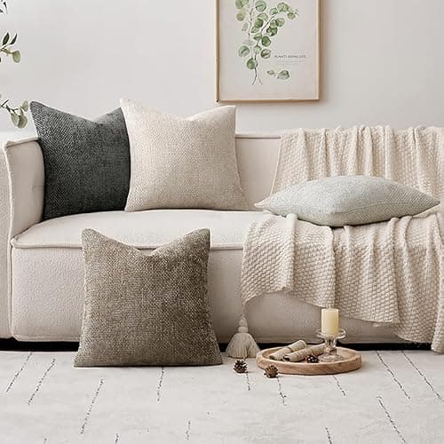 MIULEE Pack of 4 Couch Throw Pillow Covers 18x18 Inch Neutral Soft Decorative Chenille Pillow Covers Farmhouse Boho Cushion Covers for Mid Century Modern Spring Home Decor Sofa Bedroom Living Room thumbnail 5