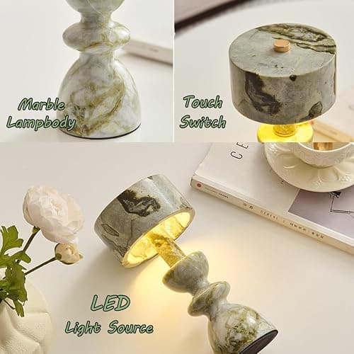MIXL-Green Jade Marble Touch Lamp,Art Deco Table Light,Nordic Style Desk Lamp for Bedside Office and Living Room thumbnail 7