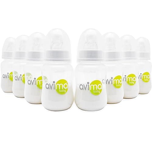 Avima 4 oz Anti Colic Baby Bottle Set - Slow Flow Nipples Included, Standard Neck, BPA Free - Newborn 0-3 Months, Stage 1 Feeding for Gas, Spit Up & Colic (Set of 8) - 1 Count (Pack of 8) - 4 Ounces
