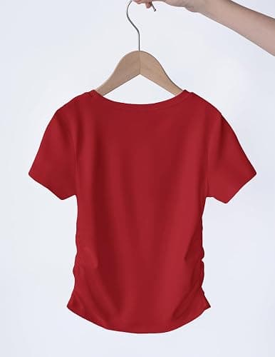 Arshiner Girls Shirts Side Ruched Short Sleeve Crewneck Fitted Tops Casual Summer Soft Tee Clothes 5-12 Years thumbnail 2