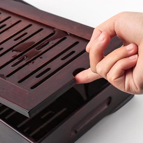 Mini Bamboo Chinese Tea Tray - 11 x 7 inch Japanese Tea Serving Tray, Small Gongfu Tea Table Set with Reservoir Type Water Storage Box (M) thumbnail 6