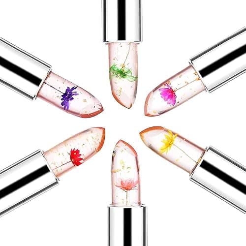 firstfly Pack of 6 Crystal Flower Jelly Lipstick, Long Lasting Nutritious Lip Balm Lips Moisturizer Magic Temperature Color Change Lip Gloss (Pink) thumbnail 9