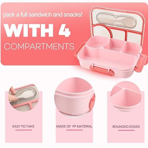 YANLIFY Bento Box for Adults,4 Compartments Lunch Box, Snack Containers Reusable Lunch Containers Drop-Proof, Dishwasher Safe & Made with BPA-Free Materials, Pink thumbnail 5