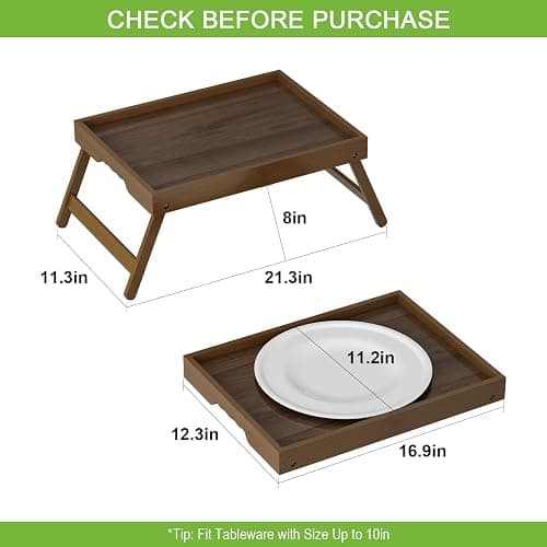 Artmeer FSC 100% Bamboo Bed Tray with Folding Legs, Large, Walnut | Large FSC 100% bamboo bed tray with folding legs, handles and raised edges for meals, laptops, reading and serving. thumbnail 3