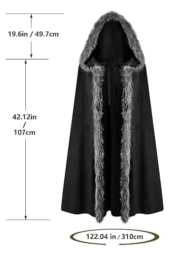 Medieval Hooded Cloak Renaissance Viking Cloak Fur Cape with Hood for Men and Women thumbnail 6