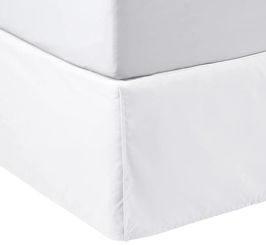 Amazon Basics Lightweight Pleated Bed Skirt, Queen, Bright White, Solid - Image 1