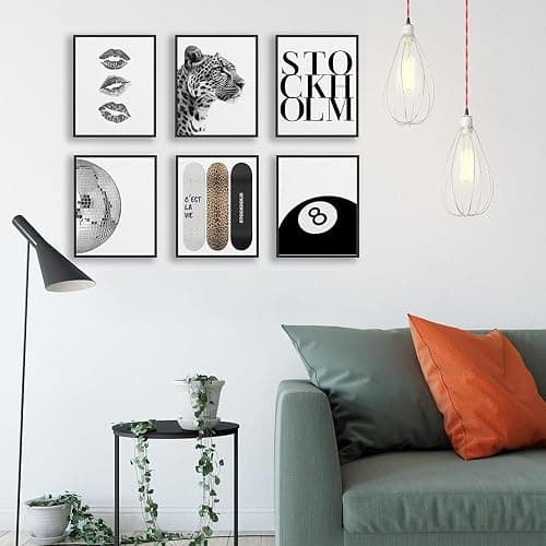 6PCS Black White Canvas Wall Art Disco Ball Poster Trendy Cheetah Lucky 8 Ball Picture Funky Leopard Print Wall Decor Artwork for Living Room Bedroom Aesthetic Painting 8x10in Unframed thumbnail 7