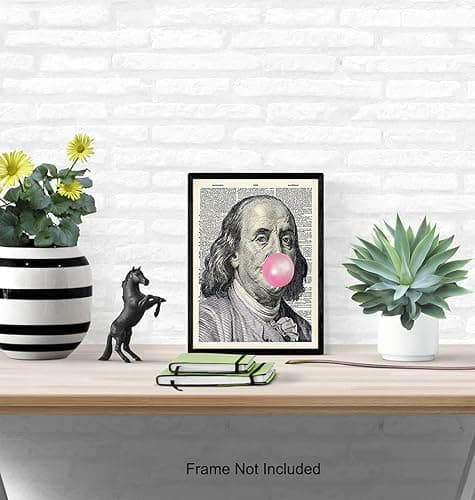 Ben Franklin - Benjamin Franklin - Funny Wall Decor for Living Room, Bedroom, Dorm - Unique Original Bubble Gum Wall Art - Hundred Dollar Bill Room Decor - Dictionary Art - Gag Gift thumbnail 5