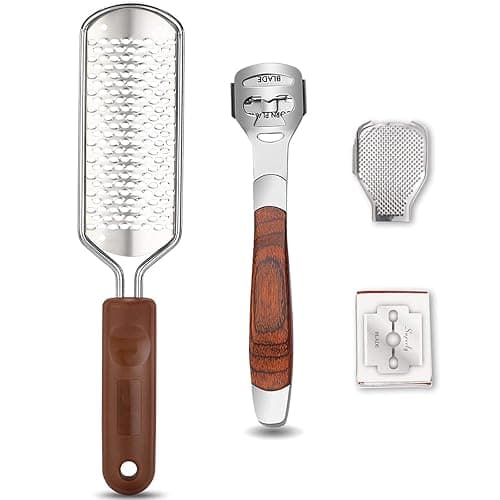 Colossal Foot Rasp & Wood Handle Callus Shaver (10 Replacement & 1 File Foot Heads), Pedicure Foot File Kit, Heel Scraper for Feet, Foot File Callus Remover - Image 1