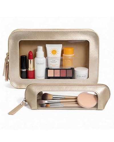 LETGO 2Pack Clear Makeup Bags, Makeup Pouch for Purse Slim Make Up Brush Bag for Girls Car Accessories Essentials for Women(2Pack-Gold Set) thumbnail 3