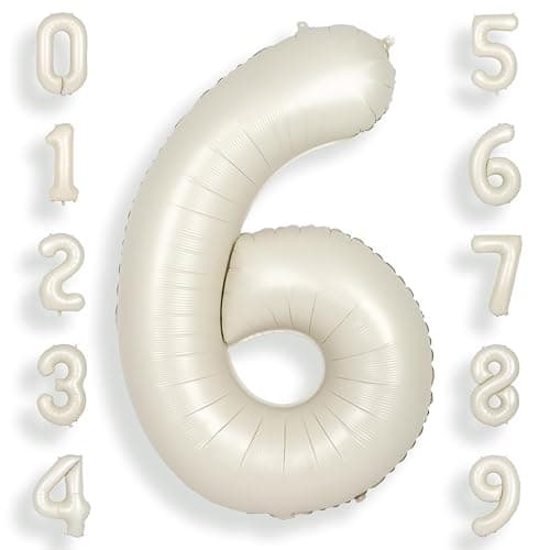 SUWEN 40 Inch Cream White Large 6 Balloon Numbers Big Foil Helium 0-9 | Jumbo Happy 6th Mylar Birthday Party Decorations for Men or Women Anniversary Party Supplies - Image 1