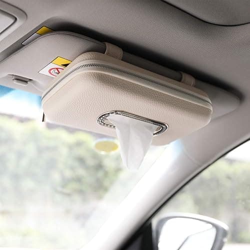 Cartisen Car Tissue Holder, Sun Visor Napkin Holder, Car Visor Tissue Holder, Luxury PU Leather Backseat Tissue Case Holder (Beige) thumbnail 3