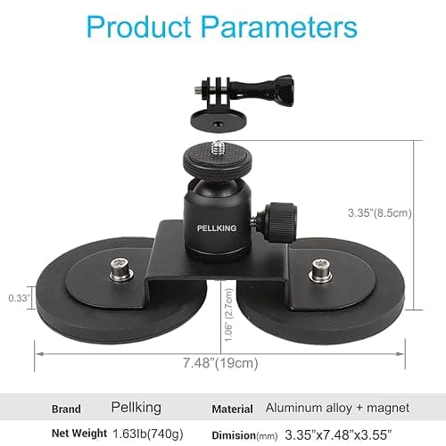 PellKing Magnet Camera Mount for GoPro 13/Insta360 X5/X4/X3,Heavy-Duty Metal Car Magnetic Camera Mount with 360 Degree Rotation Ball Head for Car,Compatible with GoPro Hero 13 12 11 Black 8/7/6/5,Etc thumbnail 5