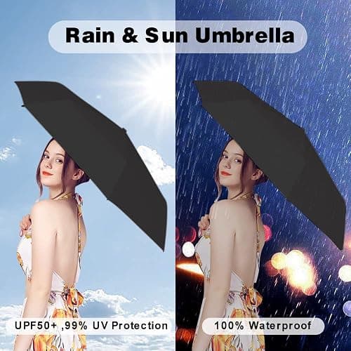 ESUFEIR Mini Travel Sun Umbrella for Purse With Case,Small Compact UV Umbrella Protection Sun,Lightweight Portable Parasol Windproof for Women Men Kids (Black) thumbnail 4