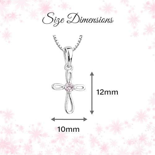 Cherished Moments Girl's Sterling Silver First Communion Infinity Cross Pendant Necklace with CZ - Silver-Pink 14" thumbnail 4
