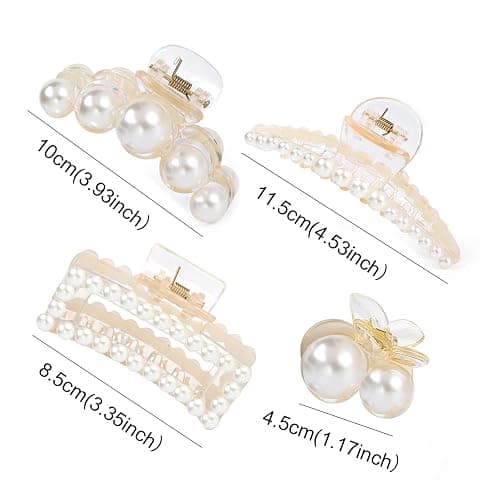 Mehayi 4 PCS Large Pearl Hair Claw Clips for Women Girls, Hair Barrette Clamps for Thick Thin Hair, Fashion Hair Accessories Headwear Styling Tools for Party Wedding thumbnail 2