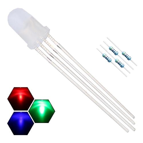 EDGELEC 100pcs 5mm RGB Tri-Color (Red Green Blue Multicolor) 4Pin LED Diodes Common Cathode Diffused Round Lens 29mm Long Lead +300pcs Resistors (for DC 6-12V) Included,Light Emitting Diodes - Image 1