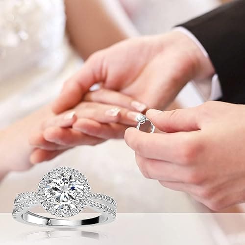 ATESSON S925 Platinum Plated Sterling Silver Engagement Rings,2ct Cut Diamond Ring for Women,4 Prong Moissanite Anniversary Promise Ring,Size Adjustable thumbnail 5