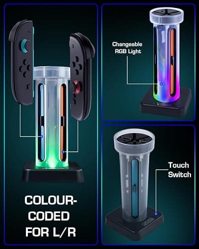 Charging Dock for Switch 2 Joycons Game Controller, Charging Station with 5 Colors RGB Light and 6 Game Card Storage Slots thumbnail 5