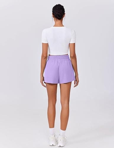 PINSPARK Womens High Waisted Quick Dry Running Gym Shorts, Lightweight Linerless Workout Athletic Shorts with Pockets - Lilac - Large thumbnail 5