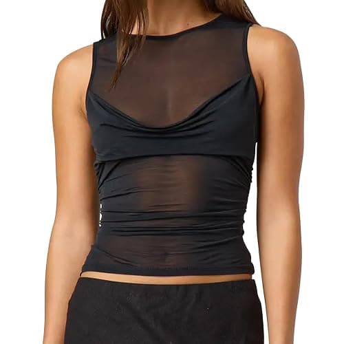 Women Sheer Mesh Tank Top See Through Cami Y2k Going Out Tops - Image 1