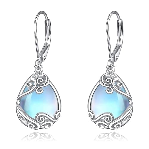 Moonstone Filigree Drop Dangle Teardrop Earrings 925 Sterling Silver Moonstone Leverback Earrings for Women Jewelry Gifts - Image 1