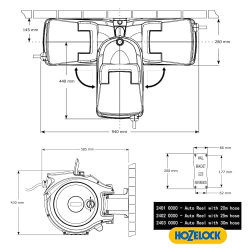 HOZELOCK - Auto Reel 30m wall-mounted hose reel : Easy to Install, Lock, Auto-rewind, Ready-to-use Reel With Nozzle, Fittings, Hozelock Hose and Accessories Included - 5 Year Guarantee* [2403 0000] thumbnail 3