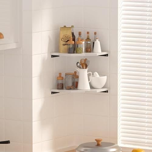 JJL Corner Shelf, 12 Inch Shelves with Wire Holes, 2 Tier 13.3 Inch Deep Wooden Corner Shelves for Wall Storage, for Speaker, Cable Box, White thumbnail 4