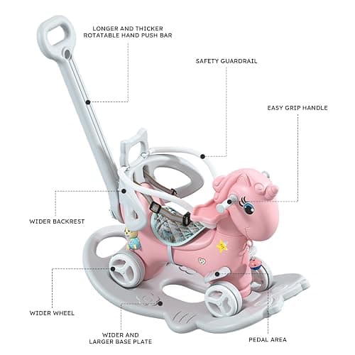 Legendstone Rocking Horse for Toddlers 1-3 Years,4 in 1 Design, Kids Ride on Toy Balance Bike Push Cart with Detachable Balance Board,Fun Birthday Gifts-Pink thumbnail 8