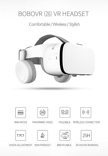 VR Headset for Phone, Virtual Reality Glasses with Bluetooth Headphones for Adults and Kids Play 3D VR Games Movies (White VR Only) thumbnail 2