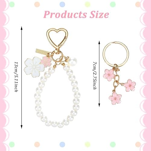 PEOVLVN Cute Keychains for Women, Flowers Charms Car Key Chain Pearl Keychain Wristlet Keyring Gifts for Women Girls Purse Bag Backpack Accessories thumbnail 2