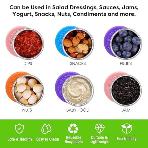Winceed 6Pack 2.4oz Salad Dressing Container To Go, Small Stainless Steel Condiment Containers with Silicone Lids, Leakproof Reusable Dipping Sauce Cups for Lunch Box thumbnail 3