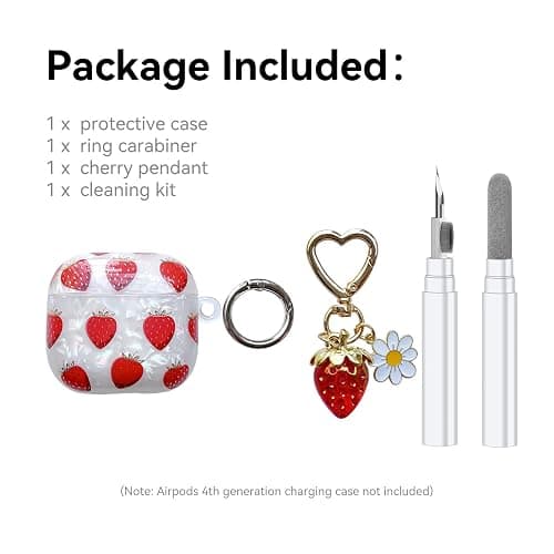 Compatible with AirPods 4 Case, Cute Strawberry Pretty Aesthetic AirPod 4 Case Cover with Strawberry Keychain, Soft TPU Protective Shockproof Case for Women Girl thumbnail 6