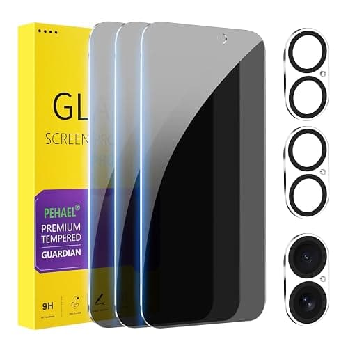 PEHAEL 3+3Pack for iPhone 16 Privacy Screen Protector with Camera Lens Protector Full Coverage Anti-Spy Tempered Glass Film 9H Hardness Easy Installation Bubble Free [6.1 inch] - Image 1