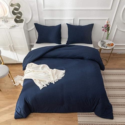 Cottonight Navy Blue Comforter Set Twin Men Boys Navy Bedding Set Dark Blue Comforter Set Breathable Soft Quilts Blanket Dark Color Modern Solid Color Pure Blue Bedding Sets for Twin Bed thumbnail 7