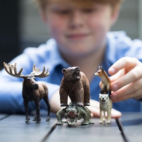 Schleich Wild Life - 5PC North American Animal Figurine Bundle - Realistic Moose, Wolf, Fox, Alligator, and Grizzly Bear Figures - Educational Toys for Kids for Screen-Free Play - 3+ | 77417 | Wild Animal Figurine, Realistic Animal Toys, Safari Toy for Boys and Girls, Screen-Free Imaginative Pretend Play, Montessori thumbnail 2