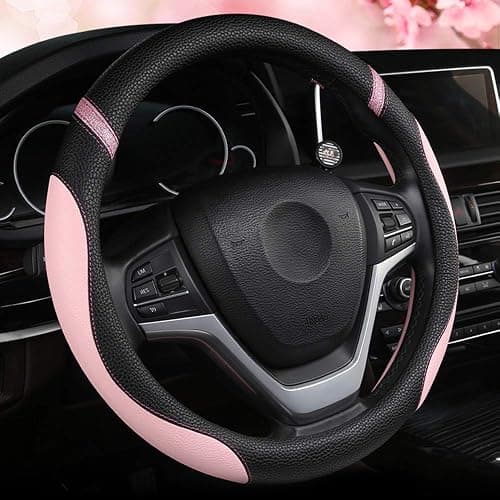 Cxtiy Steering Wheel Cover for Women Leather Universal Steering Wheel Covers for Car 15 inch (Pink) - Image 1