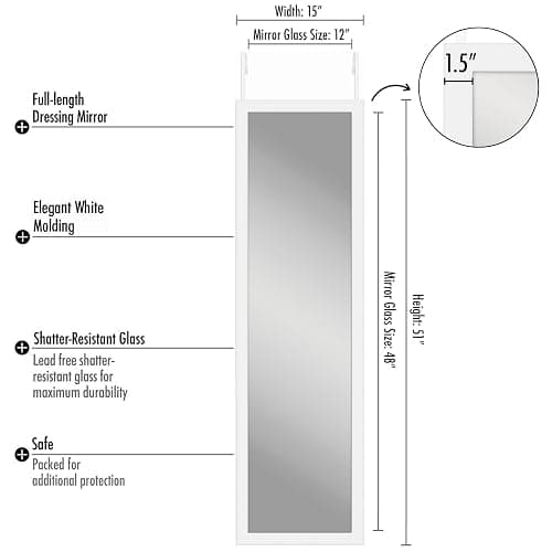 Americanflat 12x48 Over The Door Mirror - Hanging Full Length Mirrors with Engineered Wood - Modern Mirror for Bathroom, Bedroom, Living Room - Mirrors for Wall Display and Home Decor - White thumbnail 2