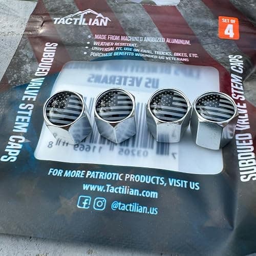 TACTILIAN American Flag Chrome Valve Stem Caps 4 Pack | Leakproof Aluminum Tire Valve Caps with Rubber O-Ring, Universal Fit for Cars, Trucks, SUVs | Silver Tire Valve Caps Chrome Valve Stem Covers thumbnail 5