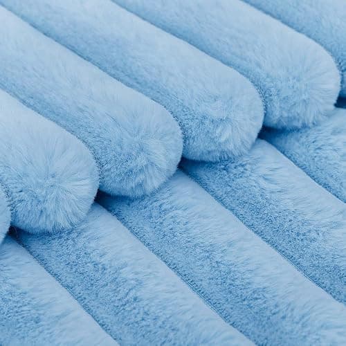 MADIZZ Set of 2 Faux Wool Plush Decorative Throw Pillow Covers 12x20 Inch Light Blue Fluffy Striped Soft Decorative Cushion Cover for Sofa Bedroom Pillow Shell - Light Blue - 20" x 12" (Pack of 2) thumbnail 4
