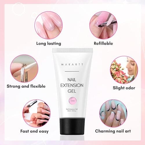 Makartt Poly Nail Gel: 50ML, Sheer Pink Color, Strong Builder for Extension Strengthener 3D Diy, Resistent Hard Gels for Nails Manicure Supplies Home Salon-Azalea thumbnail 8