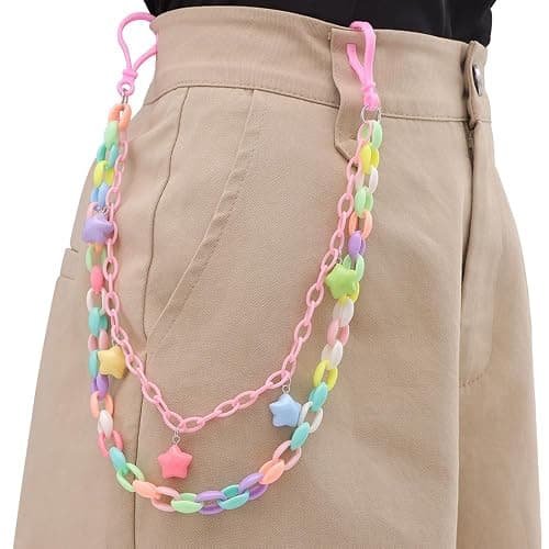 Y2k Cute Rainbow Stars Charm Acrylic Pants Trousers Chain for Women Men Lovely Colorful Star Layered Creative Rock Wallet Belt Pocket Waist Jeans Belly Chains Candy Color Backpack Body Accessories thumbnail 3