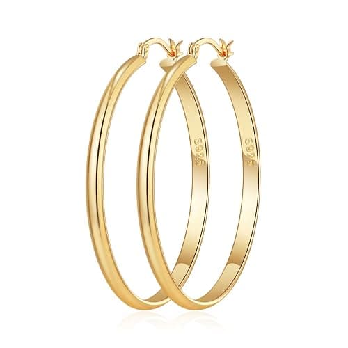 RANKEEF 3mm Wide Large Gold/Silver Hoop Earrings Sterling Silver Hoop Earrings For Women Big Gold Hoops Hypoallergenic 925 Sterling Sliver Earrings Hoops 30/40/50/60mm - Image 1