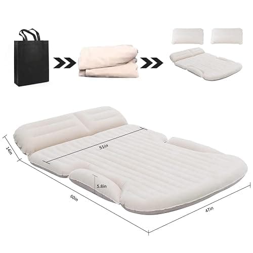 KMZ SUV Air Mattress Thickened and Double-Sided Flocking Travel Camping Bed with 2 Pillows & Electric Pump Dedicated Mobile Cushion Inflatable Bed for SUV Trunk and Rear Seat (Beige and Coffee) thumbnail 2
