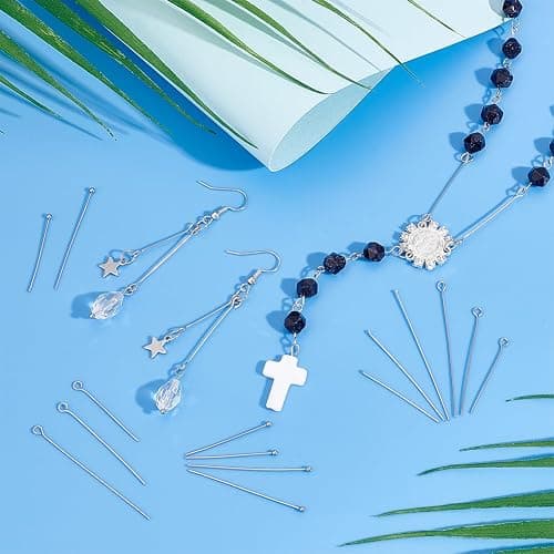 PH PandaHall 560pcs 8 Styles 304 Stainless Steel Eye Pins 30mm 40mm 50mm Head Pins 22 Gauge Ball Head Pin Findings Open Eye Pin for Earring Bracelet Pendant Jewelry Making, Stainless Steel Color thumbnail 5