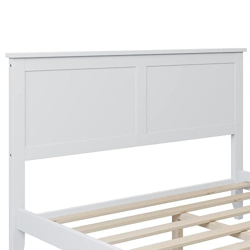 Merax Full Size Platform Bed, Wooden Full Platform Bed Frame with Headboard and Footboard, Wood Slat Support, No Box Spring Needed, White thumbnail 6