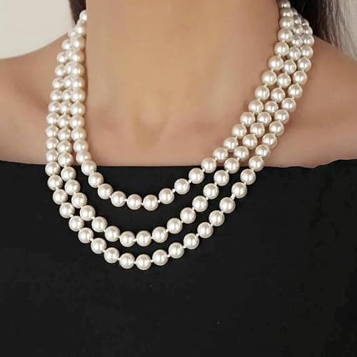 CdbC 59" Long Pearl Necklace, Faux Long Pearl Necklaces for Women, Vintage Elegant Long Pearls, Pearl Necklace Long for Wedding Party 1920s Gatsby Costume Jewelry thumbnail 4