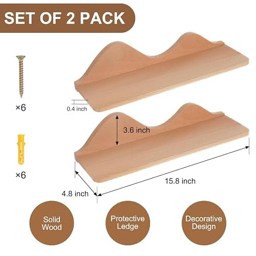 Wood Floating Shelves Wall Mounted Set of 2 for Wall Decor, Natural Wood Floating Shelves for Living Room/Bedroom/Kitchen Decor Storage (Natural) - Natural thumbnail 3