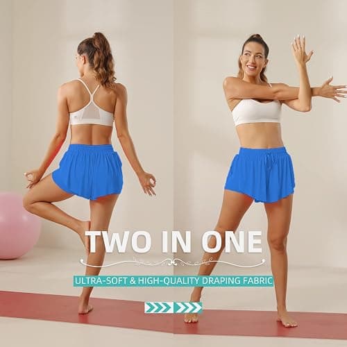 Flowy Athletic Shorts for Women Running Tennis Butterfly Shorts Girls 2-in-1 Double Layer Quick-Drying Comfy Shorts thumbnail 6