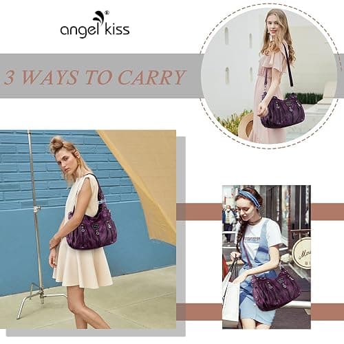 Angel Kiss Large Purses and Handbags for Women Washed Faux Leather Crossbody Hobo Satchel Shoulder Handbag Tote Purse thumbnail 6
